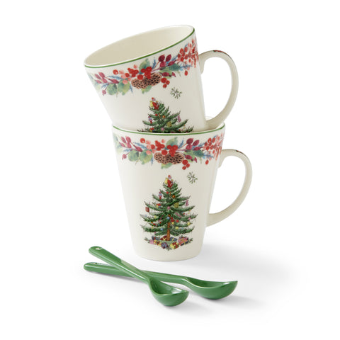 Spode Christmas Tree Annual Mug & Spoon - 4pc Set - 2023