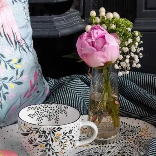 Sara Miller Portmeirion Vase 'Chelsea Collection' – Mittelgroß, Glas Mit 22-karätigem Golddekor, Vögel & Blätter, 21,5 Cm Hoch
