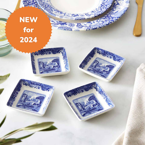 NEW - Spode - Blue Italian - Square Dishes - Set of 4