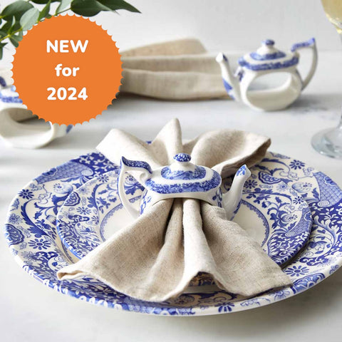 NEW - Spode - Blue Italian - Teapot Napkin Rings - Set of 4
