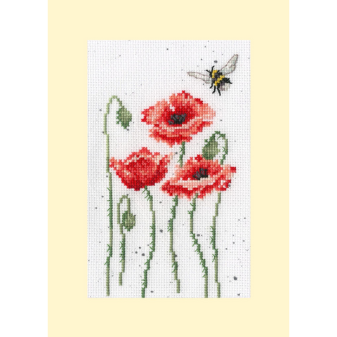 Bothy Threads - Wrendale - Greeting Card Cross Stitch Kit - Remember Me - Bee and Poppies