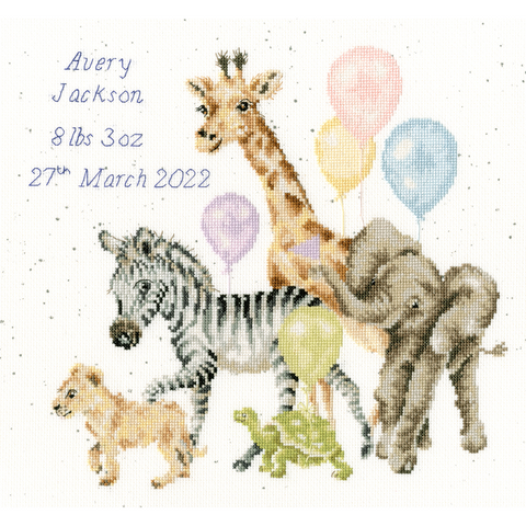 Bothy Threads - Wrendale - Cross Stitch Kit - Welcome to The World - Baby Animals & Balloons