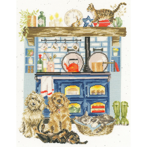 Bothy Threads - Wrendale - Cross Stitch Kit - Country Kitchen - Dogs, Cats around an Aga