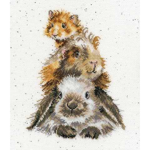 Bothy Threads - Wrendale - Cross Stitch Kit - Piggy In The Middle - Rabbit, Guinea Pig & Hamster