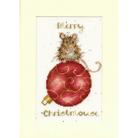 Bothy Threads - Wrendale - Christmas Card Cross Stitch Kit - Merry Christmouse - Mouse & Bauble