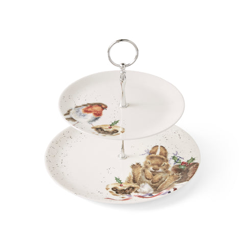 Wrendale - Christmas Collection - 2 Tiered Cake Stand - Robin & Bunny