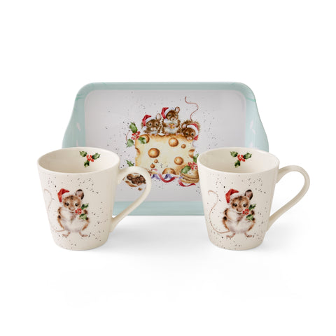 Wrendale - Christmas Collection - Mini Mugs & Tray Set  - Holly Jolly Christmas - Mice