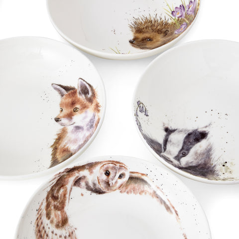 Wrendale - Pasta Bowl - 22cm / 8.6" -  Set of 4 - Badger, Hedgehog, Fox & Owl