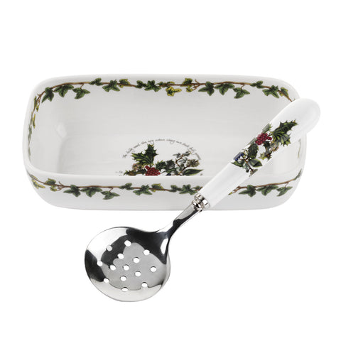The Holly & the Ivy - Cranberry / Serving Dish with Slotted Spoon