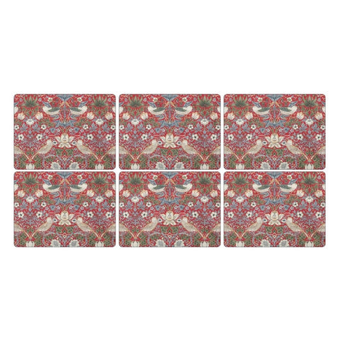 Morris & Co - Strawberry Thief - Placemats - Set of 6 - Red