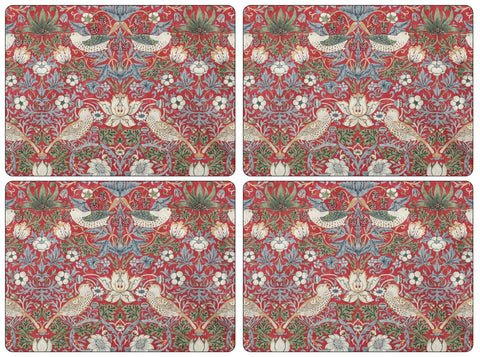 Morris & Co - Strawberry Thief - Extra Large Placemats - Set of 4 -  Red