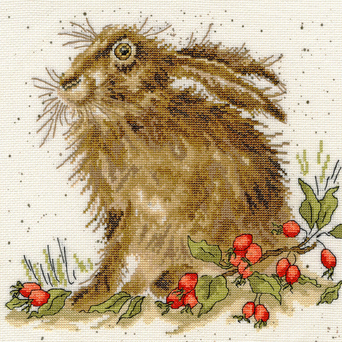 Bothy Threads - Wrendale - Cross Stitch Kit - Hippy Hare - Hare with Rosehips