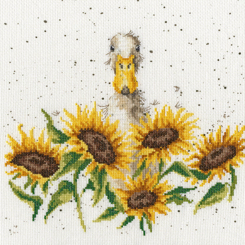 Bothy Threads - Wrendale - Cross Stitch Kit - Sunshine - White Duck with Sunflowers