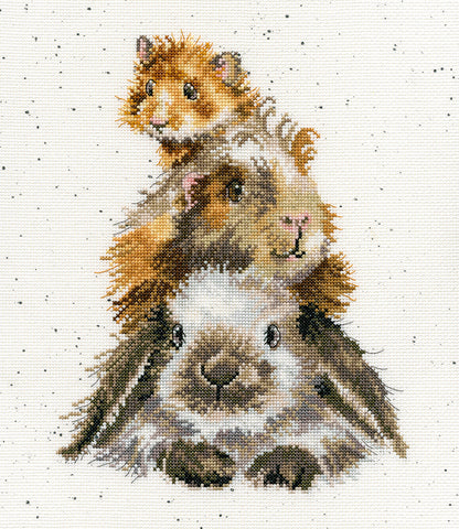 Bothy Threads - Wrendale - Cross Stitch Kit - Piggy In The Middle - Rabbit, Guinea Pig & Hamster