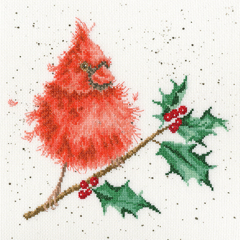 Bothy Threads - Wrendale - Cross Stitch Kit - Festive Feathers - Bird with Holly