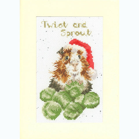 Bothy Threads - Wrendale - Christmas Card Cross Stitch Kit - Twist and Sprout - Guinea Pig