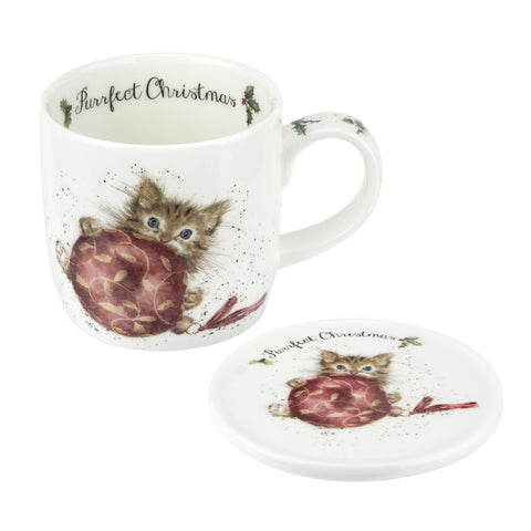 NEW - SPECIAL OFFER - LIMITED STOCK  - Wrendale - Christmas - Mug & Coaster Set - Purrfect Christmas Kitten