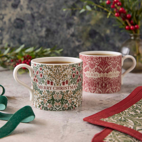NEW - Spode - Morris & Co - Christmas - Set of 2 Mugs - Bluebell Red & Blackthorn
