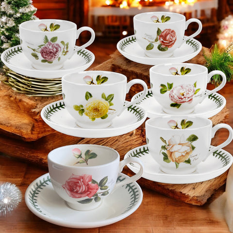 HALF PRICE OFFER - Botanic Roses - Box Set of 6 Tea Cups & Saucers