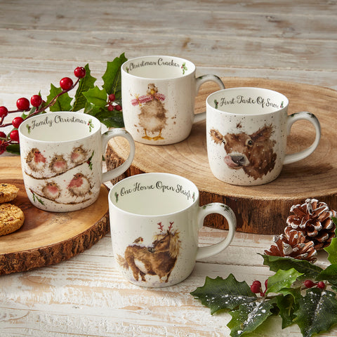 Wrendale - Christmas - Box Set of 4 Mugs - Pony, Cow, Goose and Robins