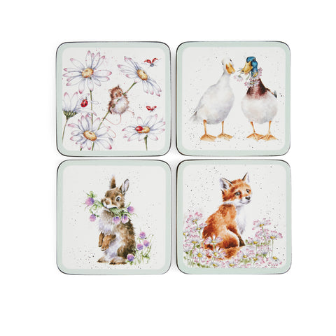 NEW - Wrendale - Coasters - Box Set of 4 - Wildflowers - ORDER NOW FOR AUGUST DELIVERY