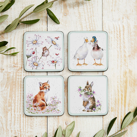 NEW - Wrendale - Coasters - Box Set of 4 - Wildflowers - ORDER NOW FOR AUGUST DELIVERY