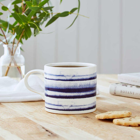 Portmeirion - Mug Meirion - Short Mug - Blue Wash Horizontal Stripes