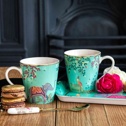 Sara Miller - India Collection - Mini Mugs & Tray Set - Elephant's Oasis