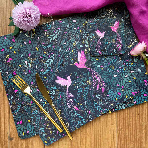 Sara Miller - India Collection - Set of 4 Extra Large Placemats - Hummingbird Paradise