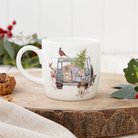 NEW - Wrendale - Christmas - Fine Bone China Mug - Driving Home Landrover