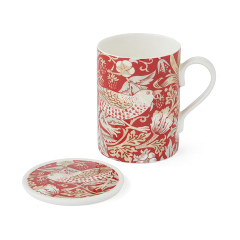 NEW - Morris & Co - Mug & Coaster Set - Strawberry Thief Madder