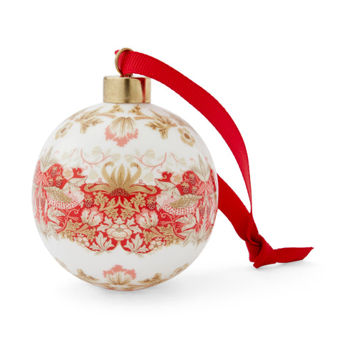 NEW - Morris & Co - Christmas Bauble - Strawberry Thief Indian Red
