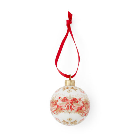NEW - Morris & Co - Christmas Bauble - Strawberry Thief Indian Red