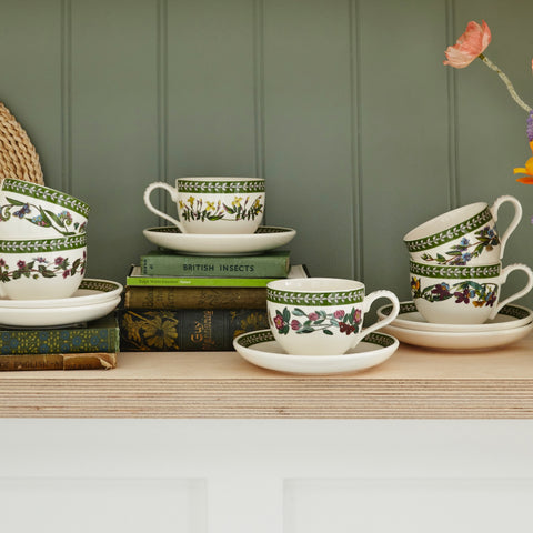 NEW - Botanic Garden Etchings - Set of 6 Tea Cups & Saucers