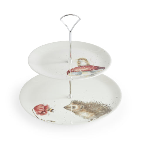 NEW DESIGN - Wrendale - 2 Tiered Cake Stand - Mouse & Hedgehog