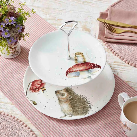 NEW DESIGN - Wrendale - 2 Tiered Cake Stand - Mouse & Hedgehog