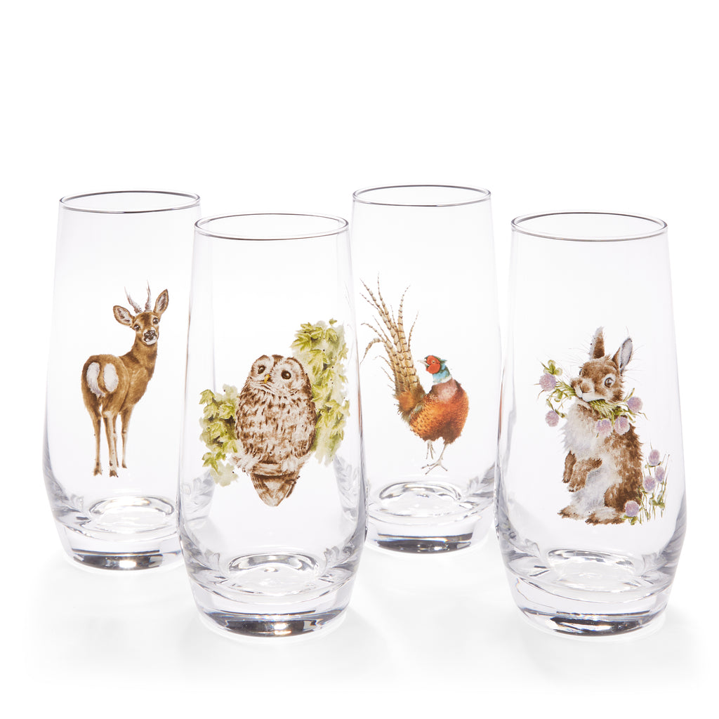 NEW DESIGNS - Wrendale - Box Set of 4 Hi Ball Glasses - Assorted Wildlife