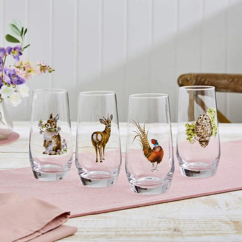 NEW DESIGNS - Wrendale - Box Set of 4 Hi Ball Glasses - Assorted Wildlife