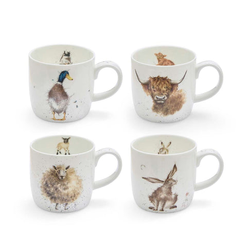 Wrendale - Box Set of 4 Mugs  - Duck, Hare, Sheep & Highland Cow