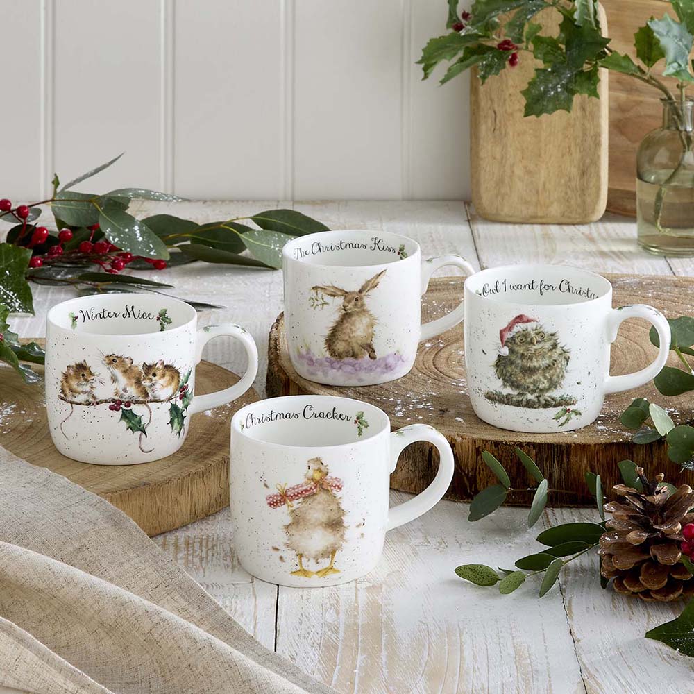 Wrendale - Christmas - Box Set of 4 Mugs  - Mice, Hare, Owl & Duck