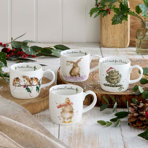 Wrendale - Christmas - Box Set of 4 Mugs  - Mice, Hare, Owl & Duck