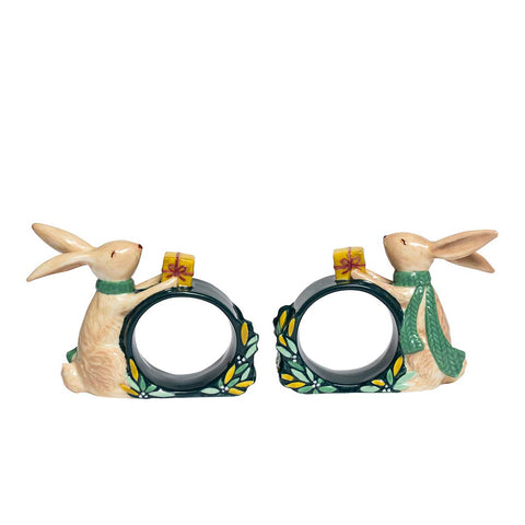 NEW - Sara Miller - Woodland Tales - Set of 2 Napkin Rings - Rabbit