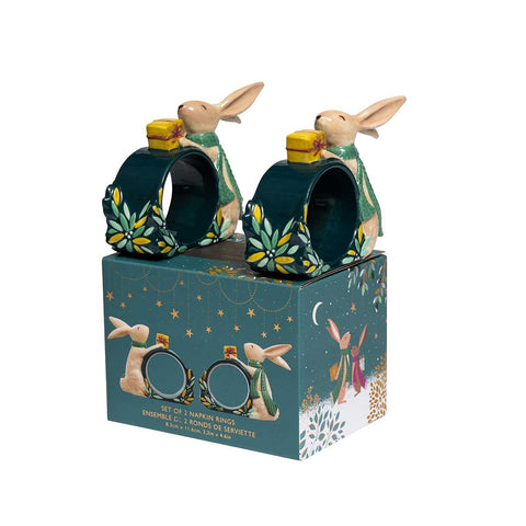 NEW - Sara Miller - Woodland Tales - Set of 2 Napkin Rings - Rabbit