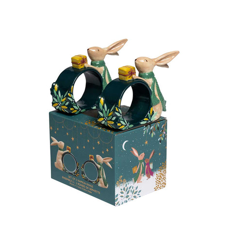 NEW - Sara Miller - Woodland Tales - Set of 2 Napkin Rings - Rabbit
