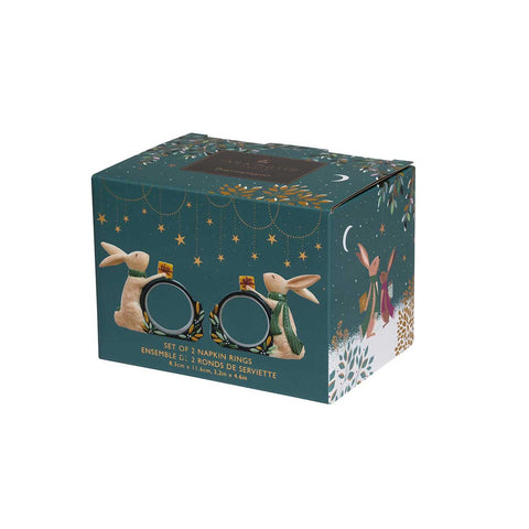 NEW - Sara Miller - Woodland Tales - Set of 2 Napkin Rings - Rabbit