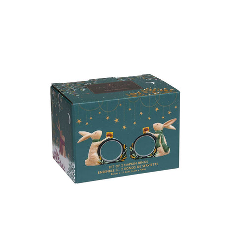 NEW - Sara Miller - Woodland Tales - Set of 2 Napkin Rings - Rabbit