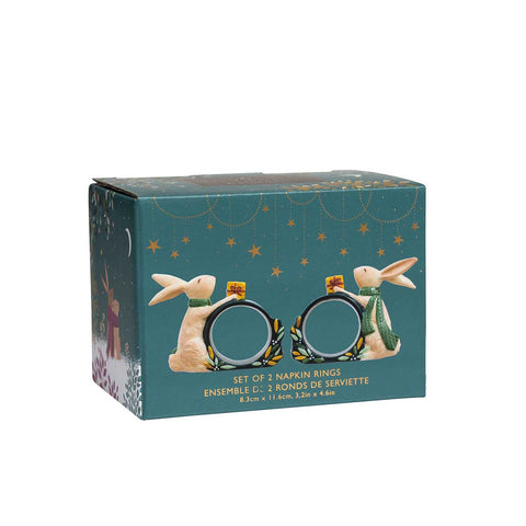 NEW - Sara Miller - Woodland Tales - Set of 2 Napkin Rings - Rabbit