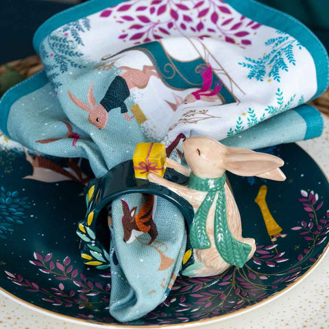 NEW - Sara Miller - Woodland Tales - Set of 2 Napkin Rings - Rabbit