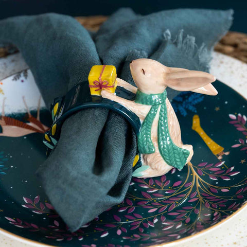 NEW - Sara Miller - Woodland Tales - Set of 2 Napkin Rings - Rabbit