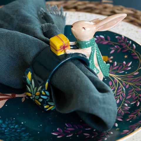 NEW - Sara Miller - Woodland Tales - Set of 2 Napkin Rings - Rabbit